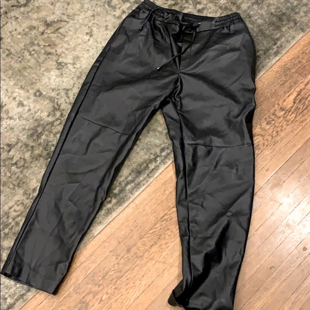 Mango Faux Leather Drawstring Waist Pants